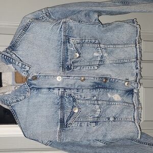 American Eagle Outfitters Distressed Denim  Jacket size XS Hooded